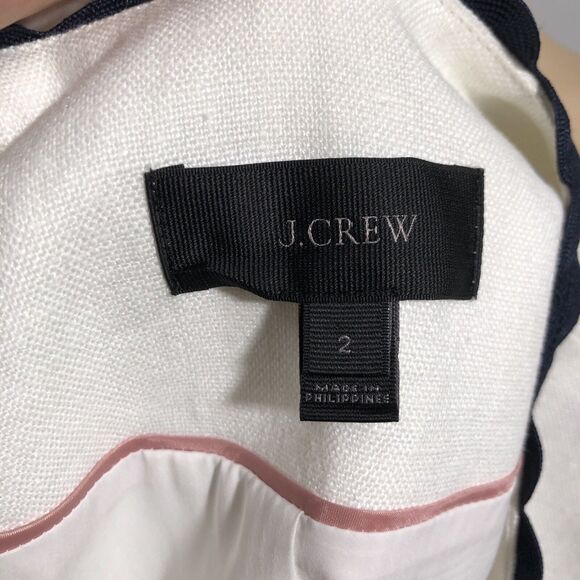 J Crew Linen Jacket Womens 2 White Blue Blazer Ric Rac Trim Career Office - Picture 13 of 15
